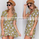 Wrap Over Short Sleeved Sexy Women Dresses Ladies Tie Cuff Floral Casual Dress thumbnail-5