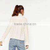 2016 Online Wholesale Latest Simple Design Elegant Lace Inserts High Neck Designs Women's Ruffle Shirt Ladies Top and Blouses thumbnail-3