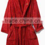 100% Polyester Women Red Coral Fleece Bathrobe With Embroidery thumbnail-1