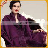 Brand New Design Rabbit Fur Trim Wool Knitted Warm Super Winter Shawl thumbnail-1