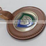 Leather Luggage Tag Metal Plate Custom Golf Circlular Metal Leather Bag Tag In Antique Brass Plating and Die Cast Soft Enamel thumbnail-5