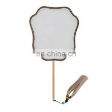 Chinese Style Silk Embroidery Handmade Blank Fan With Wooden Handle And Tassel Pendant(20*37cm)