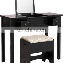 Vanity Set With Flip Top Mirror Makeup Dressing Table Writing Desk With 2 Drawers