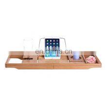 Expandable Wood Bath Tub Tray With Wine Book Holder Adjustable Bamboo Bath Caddy Holder