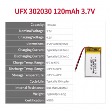 Factory Wholesale Rechargeable 120mAh 3.7V UFX 032030 302030 Small Lithium Polymer Lipo Battery For Mp3 thumbnail-2