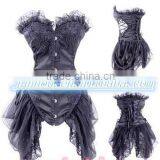 Burlesque Black Steel Busk Corset Basque Steampunk Goth Bustle Corset thumbnail-1
