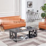 LIving room RB-1307 Modern black stoving varnish rectangular tempered glass coffee table with stainless steel tea table