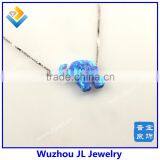 2015 New Arrived Synthetic Light Blue Opal Elephant Pendant With Fashion S925 Sterling Silver Chain Necklace thumbnail-4