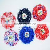 6 Pcs Lace Pearl Flower- Chiffon Pearl Flower With Crystal Centre- Shabby Lace Flower- Colorful Lace Rhinestone Flower
