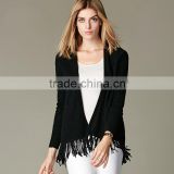 100% cashmere sweater long sleeve cardigan with tassel bottom