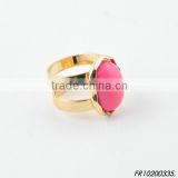 gold polish matel pink oval resin beads ring