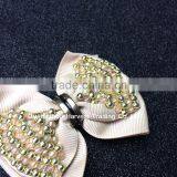 Beige Bow Flower for Shoe,Gold Beads And Plastic Beads Shoe Flower Decorations thumbnail-3