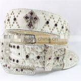 2015 New Design Western Cross Conchos White Croc-Skined Rhinestone Belt thumbnail-1