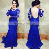 (MY3043) MARRY YOU Modern Long Sleeve Mermaid Lace Royal Blue Prom Dress 2016 Open Back
