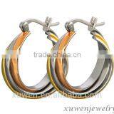 Tri Color Plated Stainless Steel Round Shaped Earrings