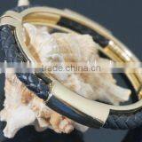 Alloy Bangles Gold Plated With Braided Leather Bracelet Embedded Stylish Bangle thumbnail-3