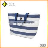 blue & white strip recycled cheap wicker bag lady beach bag