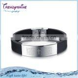 Fashion men's engraving jesus cross black silicone bracelet