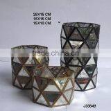 Antique Silver Finished Glass Lantern With Geometric Patterns