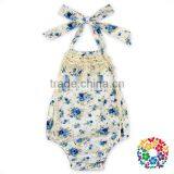 Infant Baby Girls Smock Design Tassel Romper Sunsuit Plain Cotton Floral Kids Jumpsuit thumbnail-3