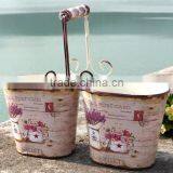 2 Set Metal Flower Garden Plant Pots Set With a Wooden Handle thumbnail-3