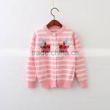 2-8 Years Wholesale 2017 New Autumn Cotton Knitting Embroidery Stripe Bird Kids Girls Coats thumbnail-3