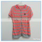 Wholesale Custom Children Girls Striped Pink and Gray Zip up Hoodies, Kids Summer Hoodies & Sweatshirts thumbnail-3