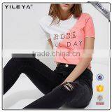 2017 O-neck New Fashion Design Mix Color Casual Crop Top for Woman thumbnail-3