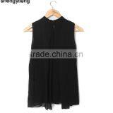 Most Fashionable Smooth Cut Women Black 100% Polyester Shirt Custom Pure Color Sleeveless Shirt in Guangzhou thumbnail-2
