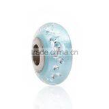 Lampwork Glass&Cubic Zirconia European Style Large Hole Charm Beads Round Green Blue Clear W/ Stainless Steel Silver Tone Core thumbnail-1