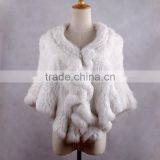 YR433 Women Stretch Real Rabbit Fur Cape Thick Knit Top Quality Fur Shawl thumbnail-6
