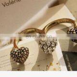 2017 New Fashion Three Heart Simulated Diamond Two Finger Rings Fashion Retro Double Finger Open Ring Classic Fashion thumbnail-2