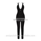 Black V Neck Criss Cross Long Jumpsuit Rayon Bandage Romper Clubwear in Cheap Price thumbnail-2
