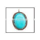 Oval Shape Brass Big Turquoise Resin Pendant thumbnail-1