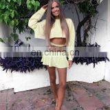 Crop Top 2020 Western Ladies Custom Logo Crew Neck Lantern Long Sleeve Raw Edge Cotton Blank Mujer thumbnail-2