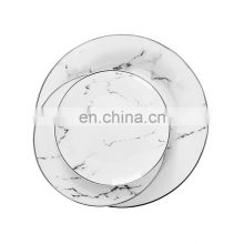Nordic Unique gold rimmed porcelain plate marble dinnerware set round Western Ceramic cheap plates