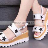 2016 New Design Comfortable Ladies Female Woman High Heel Platform Genuine Cow Leather Sandals With Stars Decoration thumbnail-3