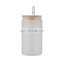 Amazon Top Seller Blank Sublimation Beer Can Glass With Bamboo Lid 12Oz 16Oz 25Oz Custom Clear Matte Glass Tumbler With Straw thumbnail-5