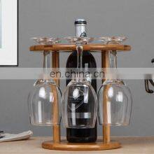 Detachable Bamboo Round Wine Bottle Holder Rack With Hanging Glasses Storage Set Wine Decorative Shelf Holder Display Storage thumbnail-4