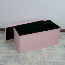 Foldable Storage Velvet Ottoman-Pink thumbnail-3