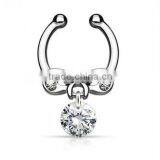 Bowknot Dangling Crystal 316L Surgical Steel Fake Septum Clicker Nose Piercing Body Jewelry thumbnail-2
