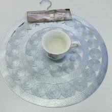 Non-Slip Heat Resistant Washable Vinyl Table Mats for Kitchen Dining Beautiful Vinyl Silver Round Placemats thumbnail-4