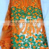 YL009-5 orange color chemical embroidery french lace tulle fabric