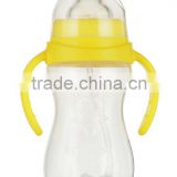 BPA free PP baby bottle yellow platics bottle with liquid silicone teat feed bottl with thermomet