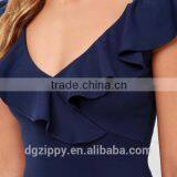2016 Latest Ruffle Navy Blue Bodycon Midi Dress Designs Quality Choice thumbnail-5