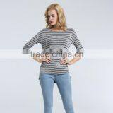 Women's Knit Striped Blouse With Hi-low Bottom Looking thumbnail-1