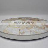 High end quality best selling special newest designed White&Yellow MOP inlay round serving Tray with nickel rim from Vietnam