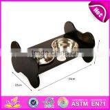 High Quality Double Stainless Steel Pet Bowls Wooden Dog Feeder W06F046 thumbnail-1