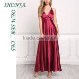 Ladies Fashion Names of Ladies Dresses With Pictures Wine Silky Plunge X Strap Slip Dresses HSD7833 thumbnail-1