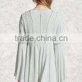 Fashion Long Bell Sleeve Chiffon Embroidery Summer Short Dress Women thumbnail-6